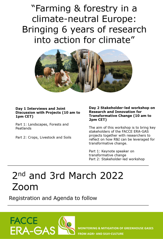 SAVE THE DATE! 2 & 3 March 2022 FACCE ERA-GAS research programme meeting and workshop
on transformative change