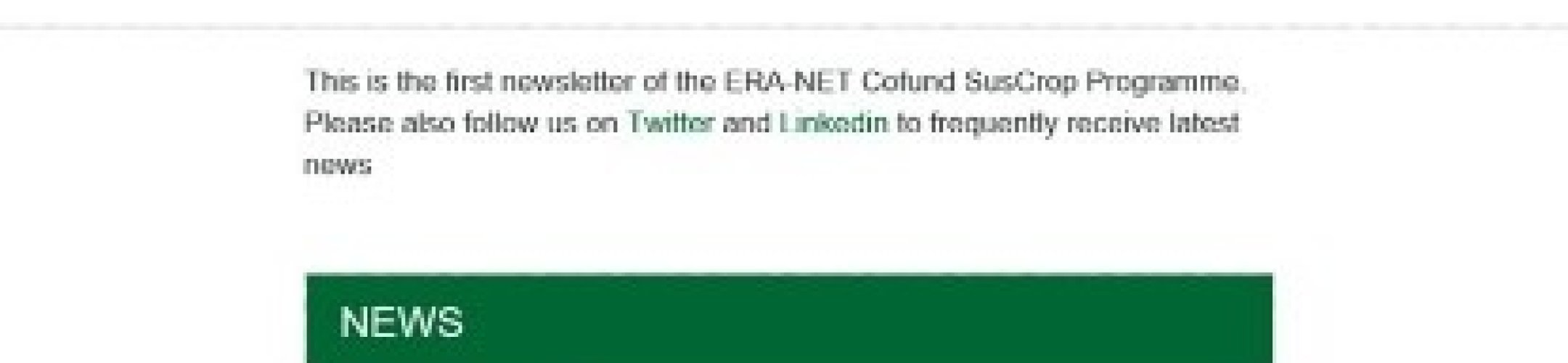 The first newsletter of the ERA-NET cofund SusCrop!